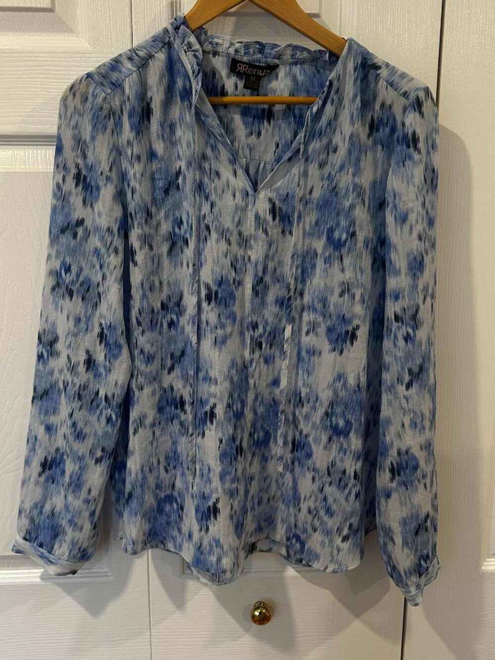 Renuar Blue Watercolor Print Blouse | Size Medium